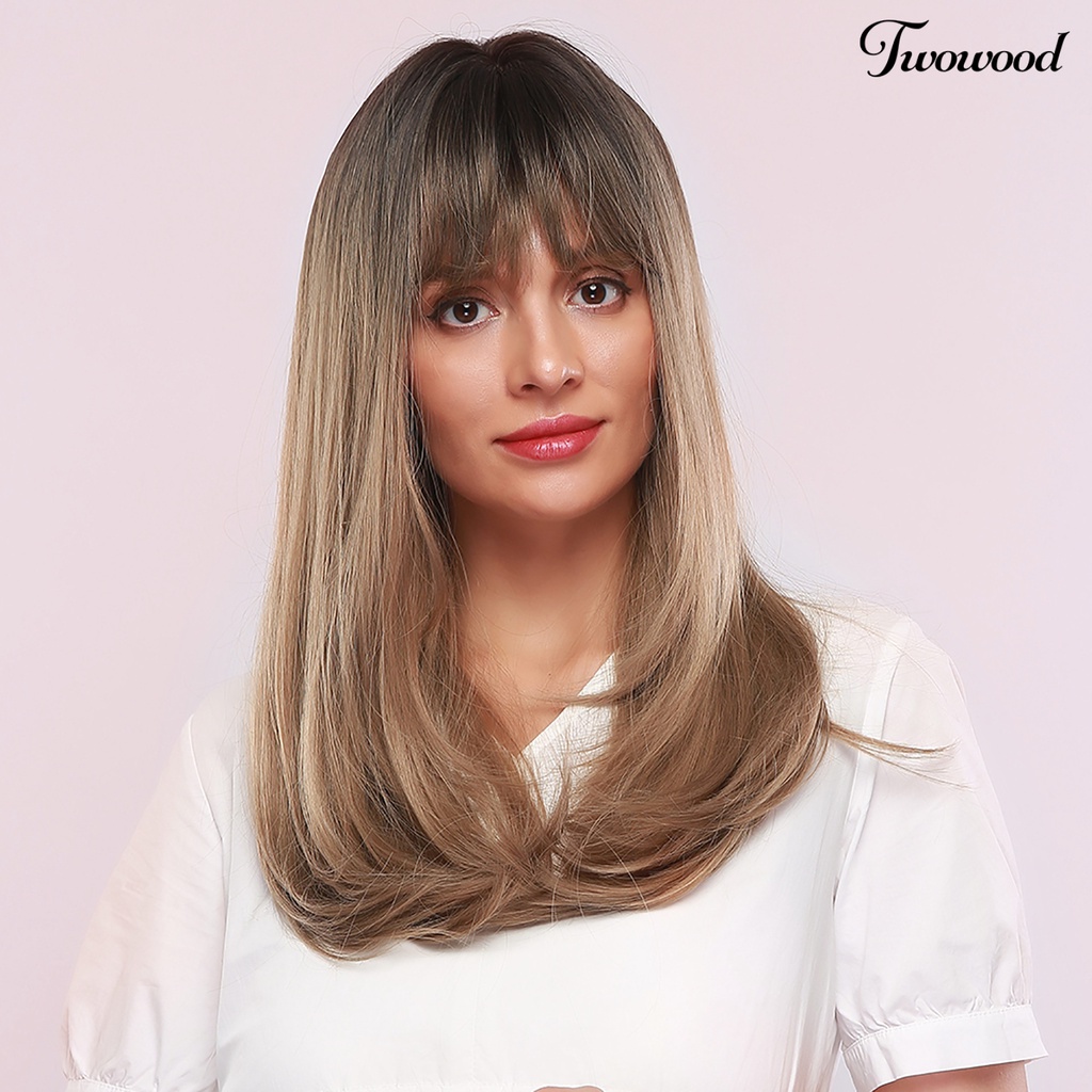 Twowood Fashion Wanita Golden Brown Sintetis Poni Panjang Wig Cosplay Pesta Sopak