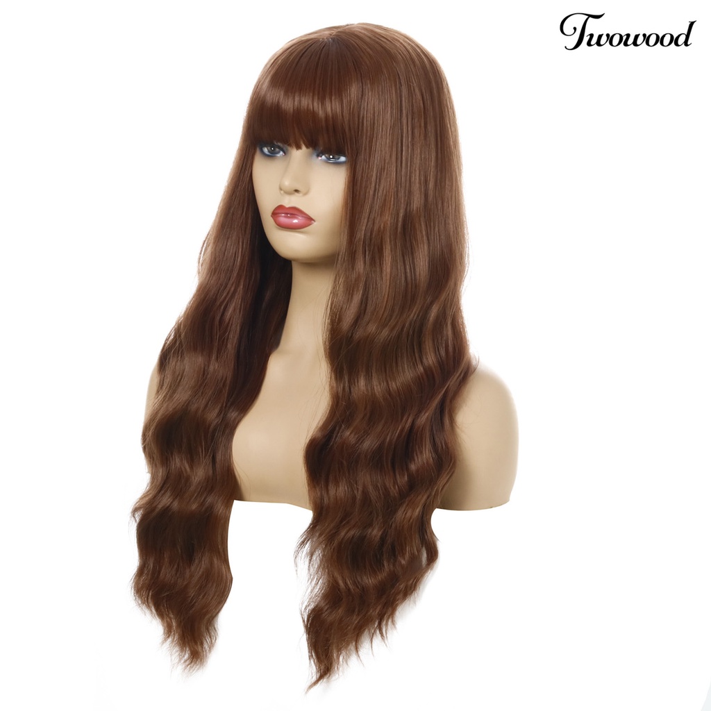 Twowood Fashion Wanita Cosplay Pesta Harian Panjang Keriting Wig Sopak Rambut Imitasi Dengan Poni