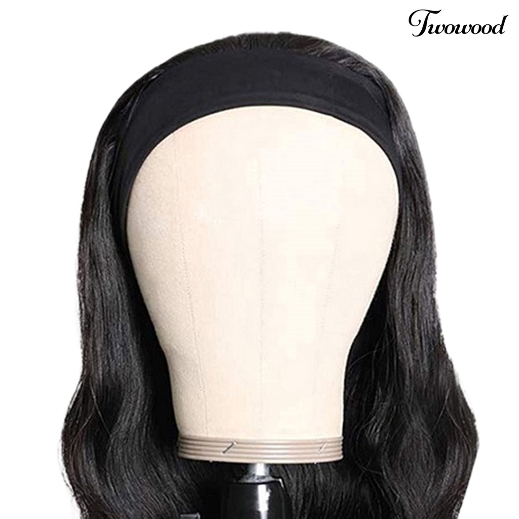 Twowood Wig Pengerjaan Bagus Tipis Serat Suhu Tinggi Wanita Panjang Gelombang Besar Bando Hairpieces Untuk Club