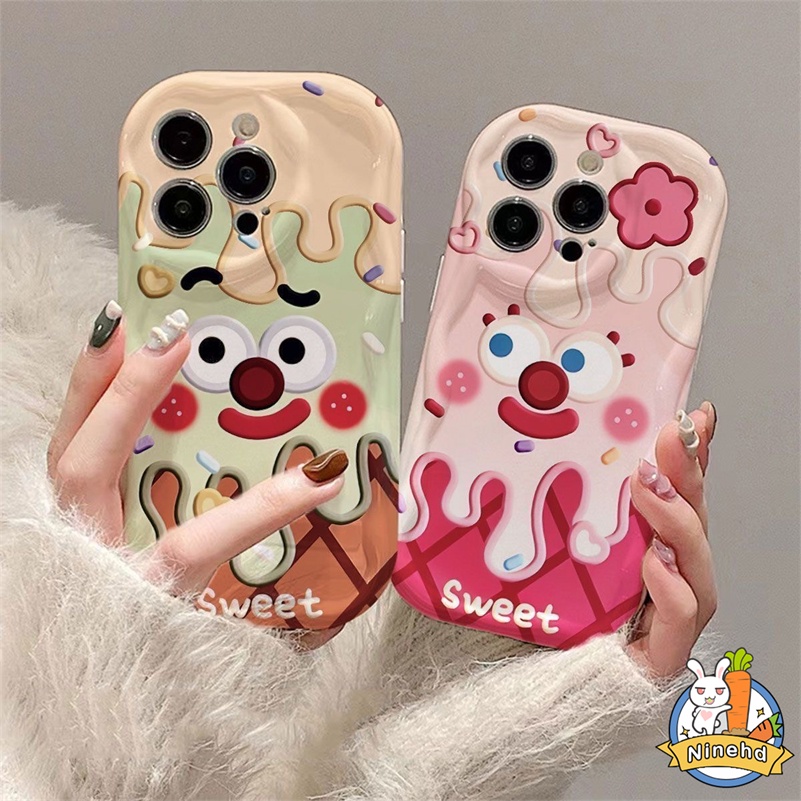 Oppo A17 A17K A57 A77 A77s A16K A16 A15 A15s A3s A5s A78 A76 A96 A74 A54 A93 A94 A95 A53 A9 A5 Es Krim Lucu Wajah Tersenyum Casing Ponsel Tpu Silikon Melengkung Tahan Guncangan Soft Case