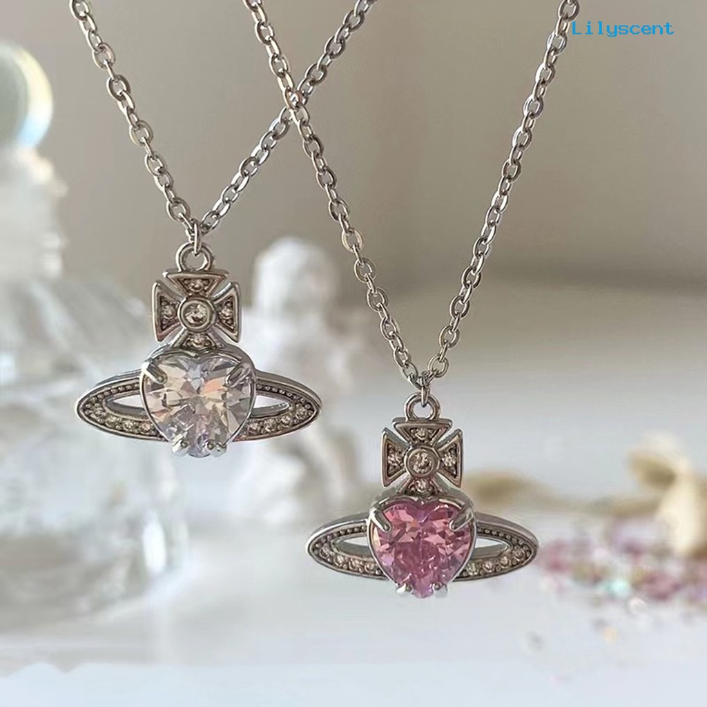 [LS]Ladies Kalung Hati Kristal Imitasi Mengkilap Geometris Berbentuk Kepribadian Electroplating Dress Up Indah Wanita Trendi Liontin Kalung Perhiasan Aksesori