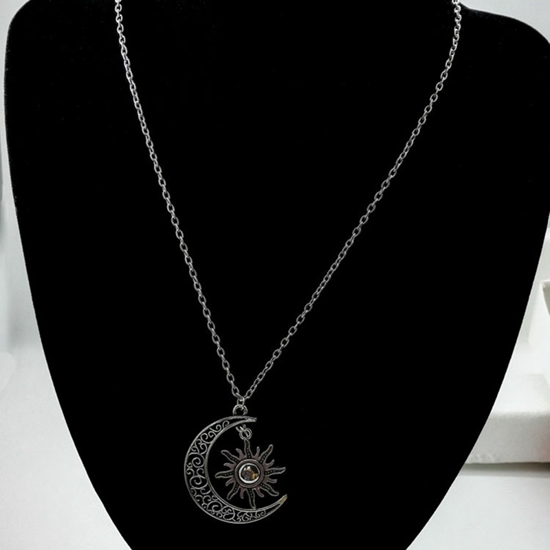 Vintage Sun Moon Pendant Alloy Rantai Kalung Perhiasan Charms