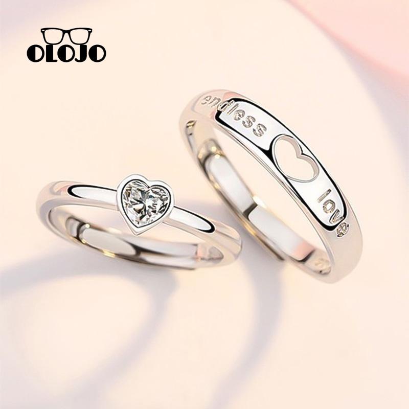 [Olojo Cincin Pasangan Hati Serasi Hollow Love Diamond Ring Untuk Pria Dan Wanita