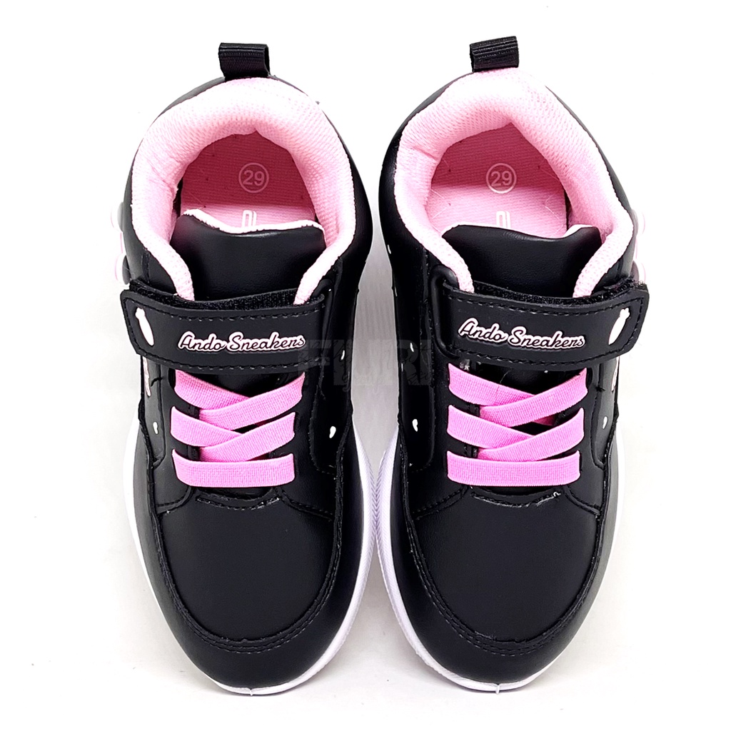 FIURI – ANDO –CUTE RABBIT PEREKAT 29-32 HITAM PINK – Sepatu Kets Anak Perempuan – Sneakers Anak – Sepatu Olahraga Sport Anak Balita Cewek  Perekat - Sepatu Casual Anak Kecil – Sepatu Sekolah Hitam Anak TK SD Murah