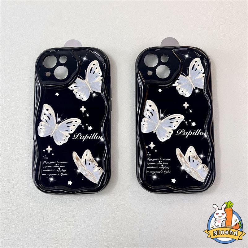 Oppo A17 A17K A57 A77 A77s A16K A16 A15 A15s A3s A5s A78 A76 A96 A74 A54 A93 A94 A95 A53 A9 A5 Gaya Korea Wave Edge Air Cushion Butterfly Perlindungan Lensa Anti Jatuh Tpu Phone Case