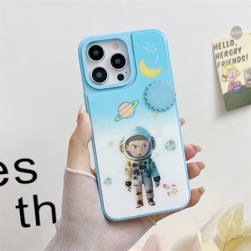 Casing Ponsel Astronot Berputar Mengubah Wajah Cocok Untuk IPhone 14 13 12 11 Pro Max 14Plus Kartun Mekanik Menyenangkan Mode Casing Pelindung