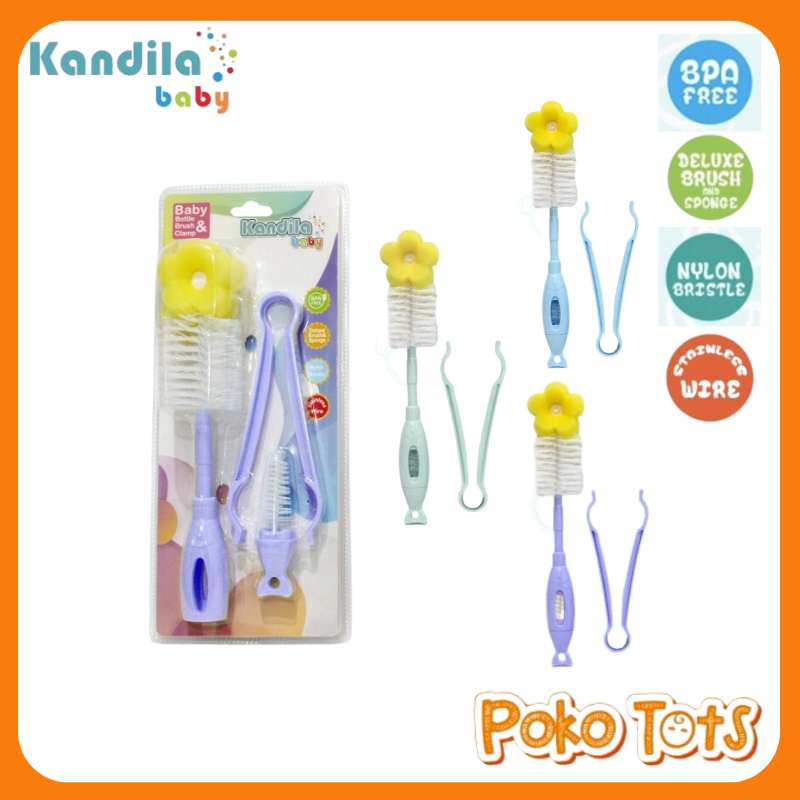 Kandila Baby Bottle Brush &amp; Clamp Isi 3pcs KDL06-5 Sikat Pembersih Botol