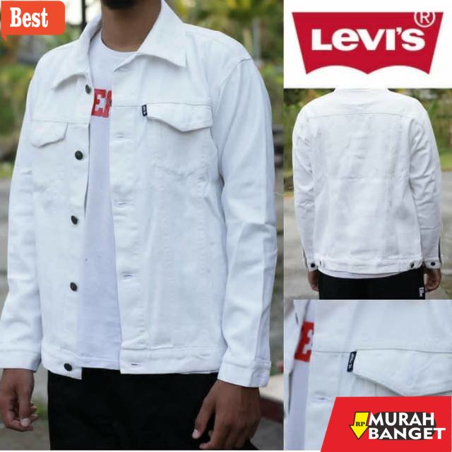 Jaket kulit pria terbaru- ( FULL JEANS PREMIUM ) Jaket Jeans Pria Putih