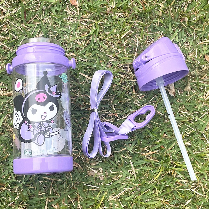 450ml Kawaii Sanrio Hello Kitty Kettle My Melody Kuromi Portable Tali Botol Sedotan Minum Anak Kado