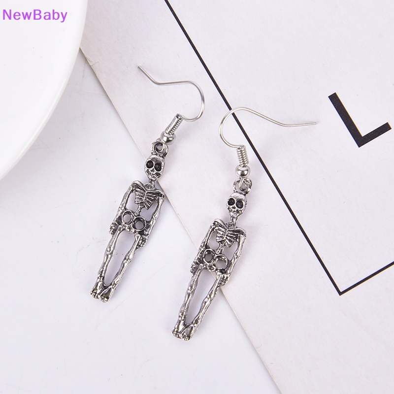 Newbaby Anting Juntai Tengkorak Kerangka Vintage Untuk Wanita Perhiasan Pesta Halloween Hadiah ID