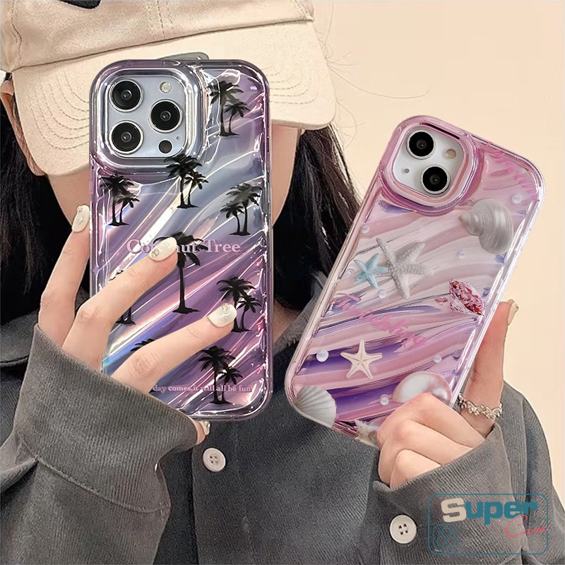 IPHONE Casing Berlian Whelk Pantai Kreatif Kompatibel Untuk Iphone13 11 14 12 Pro MAX 7Plus XR 78 6 6S Plus X XS MAX Se2020Mewah Cinta Hati Dazzle Kartu Warna 3D Stereo Corrugation Case