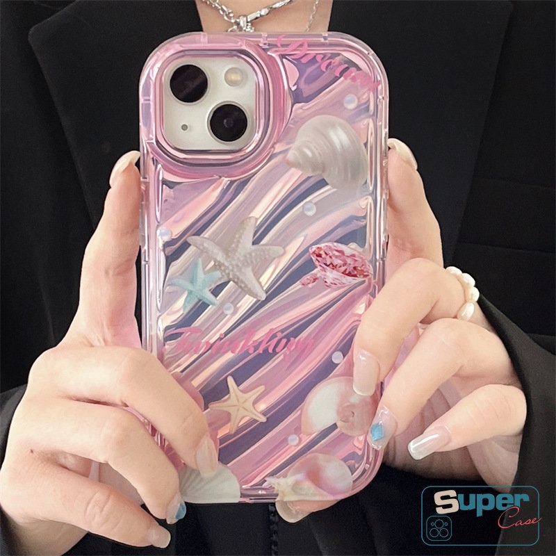 IPHONE Casing Berlian Whelk Pantai Kreatif Kompatibel Untuk Iphone13 11 14 12 Pro MAX 7Plus XR 78 6 6S Plus X XS MAX Se2020Mewah Cinta Hati Dazzle Kartu Warna 3D Stereo Corrugation Case