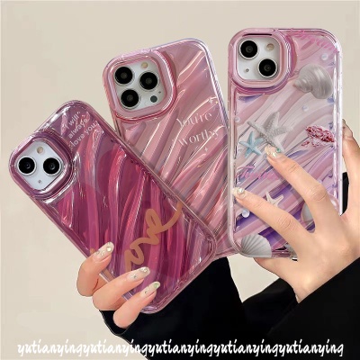 IPHONE Case Kompatibel Untuk Iphone7 8 6 6S Plus 11 13 12 14 Pro MAX 7Plus XR X XS MAX SE 2020 Fantasi Mutiara Shell 3D Stereo Korgasi Kreatif Huruf Sederhanamewah Kartu Laser Soft Cover