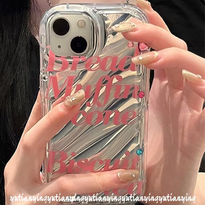 Huruf Sederhana Bagus Bagus Lembut Casing Kerut Stereo 3D Kompatibel Untuk IPhone 7plus11 13 14 12 Pro MAX XR X XS Max7 8 6S 6 Plus Se2020 Dazzle Color Luxury Laser Card Cover