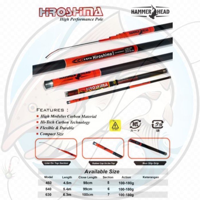 Tegek Pole Stik Panjang Hammerhead Hiroshima | Bahan Carbon