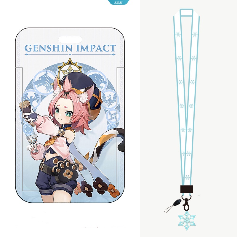 Genshin Impact Hu Tao Lanyards Gantungan Kunci Badge Holder ID Kartu Kredit Pass Hang Rope Lariat Strap Untuk Kunci Aksesoris Anime Hadiah [ZK]