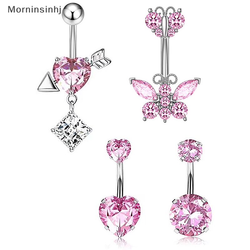 Mornin Stainless Steel Butterfly Belly Button Ring Kualitas Tinggi Pink Berlian Imitasi Cinta Pusar Cincin Untuk Wanita Tubuh Sexy Dekorasi id