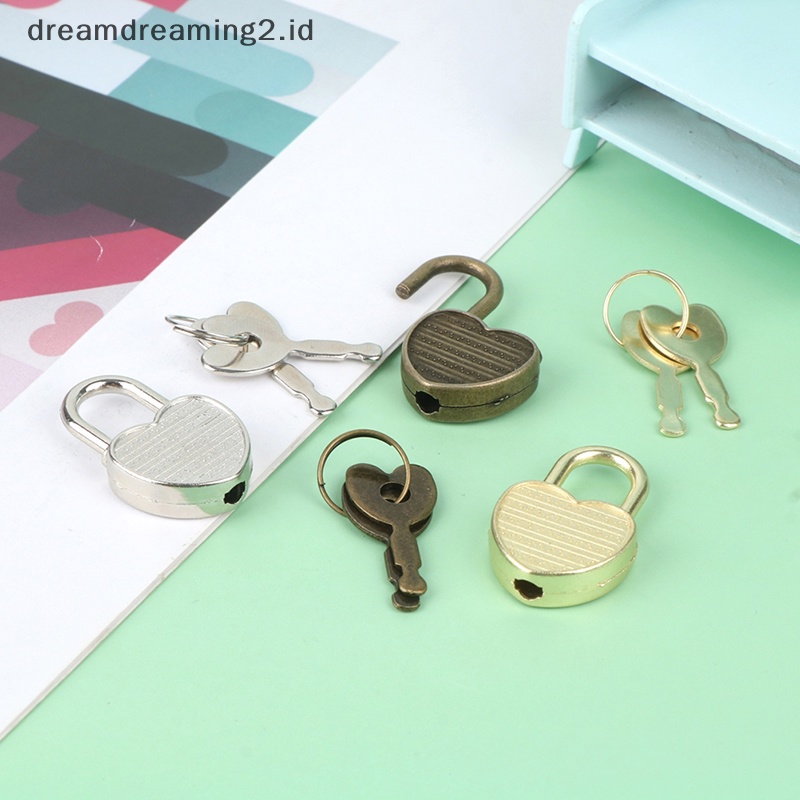 (drea) 1set Gembok Bentuk Hati Luggage Hardware Lock W/Lock Untuk Kotak Perhiasan Buku Diary //