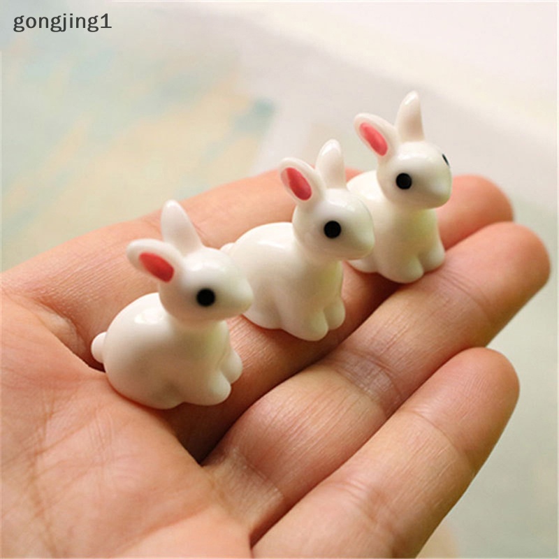 Ggg 10PCS Lucu Mini Resin Bunnies Miniatur Angka 3D Kelinci Putih Kecil Ornamen ID