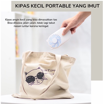 Kipas Angin Portable 2 IN 1 Cute Pocket Mini Fan USB Cooling Fan Desktop Hand Held Mini Summer Holder Phone Multifungsi Murah Import