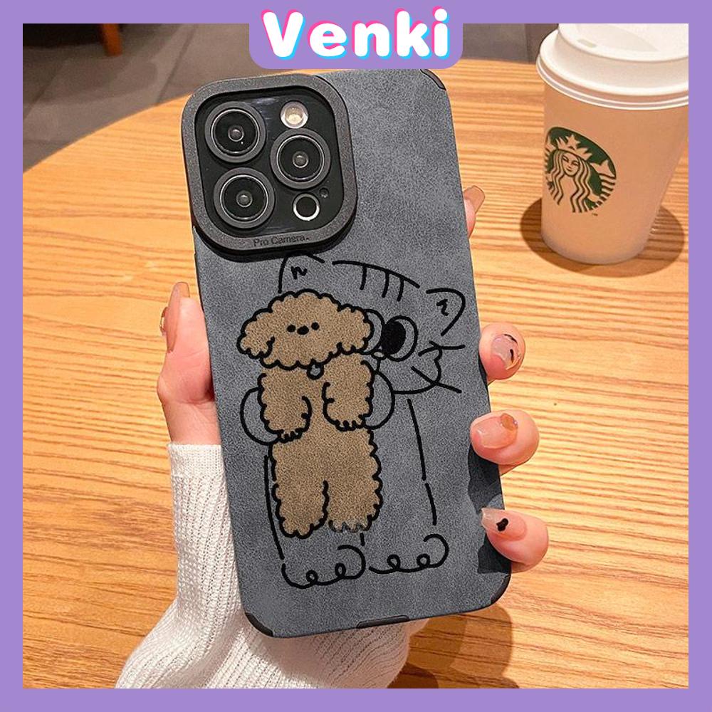 VENKI - Untuk iPhone 11 Case Leather Pupil Suede Case Soft Shockproof Phone Case Camera Simple Cute Cat Bear Kompatibel dengan iPhone 14 13 Pro max 12 Pro max xr xs 7Plus 8Plus