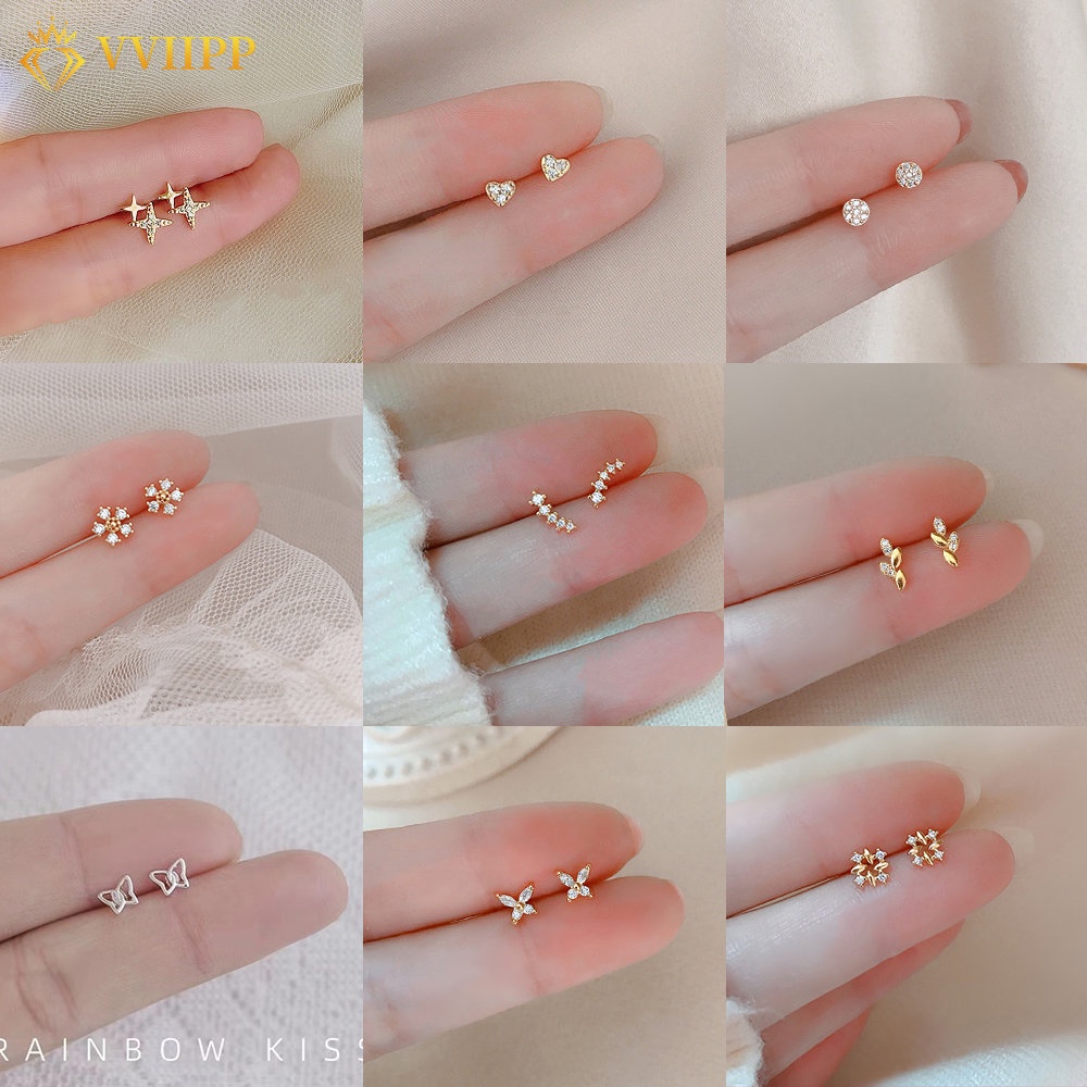 Anting Emas Butterfly Heart Elegan Simple Kristal Stud Earings Untuk Aksesoris Perhiasan Wanita