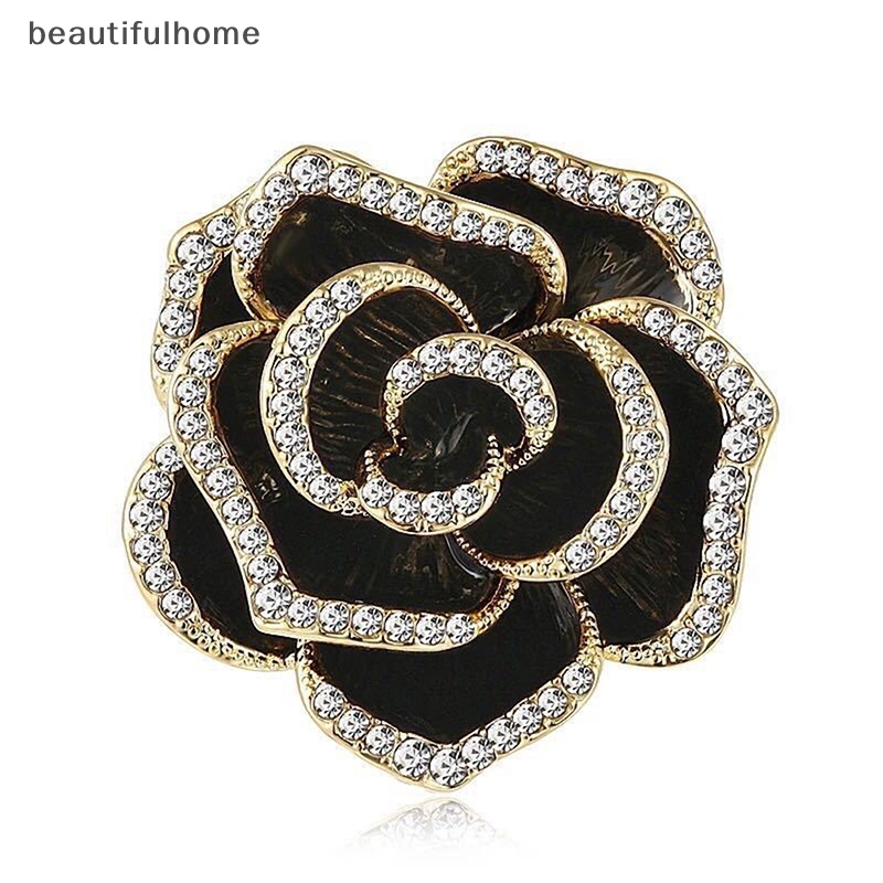 {beautifulhome} 1pc Bros Bunga Camelia Berlian Imitasi Untuk Wanita Enamel Pin Fashion Perhiasan.