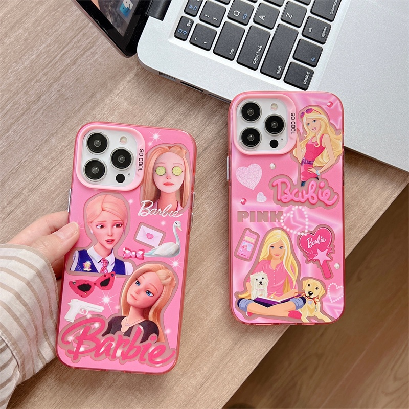 IPHONE Casing Ponsel Motif Barbie Untuk Iphone14 13 12 11 Pro Max Casing Pelindung Plating Pink