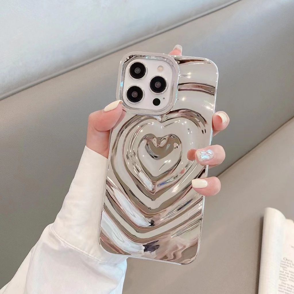 【3D Love】So Pretty Sparkly Bling Silver Love Heart Soft Case for IPhone 11 12 13 14 Pro Max Women Girl Lovely Fashion Phone Case