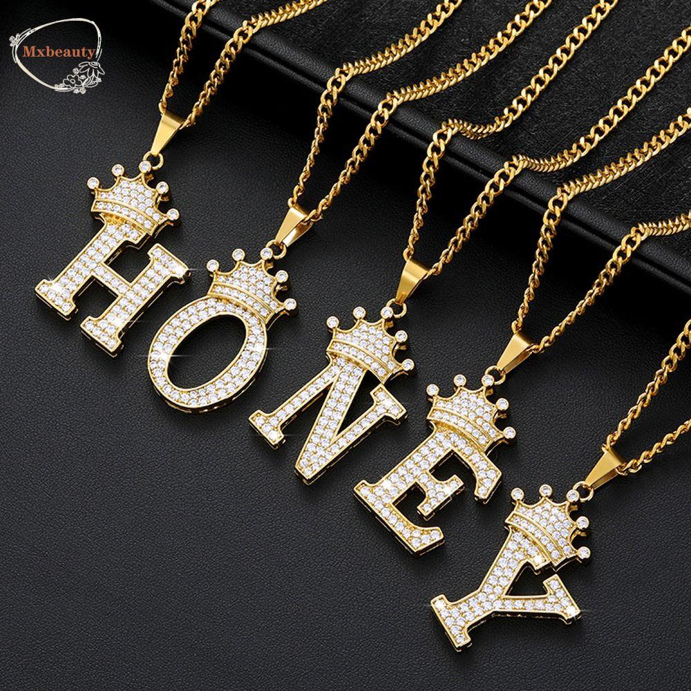 Mxbeauty Wanita Kalung Unik Unisex Sederhana 26huruf Liontin Rantai Klavikula Pasangan Niche Desain Hadiah Gadis Berlian Imitasi Sweater Rantai