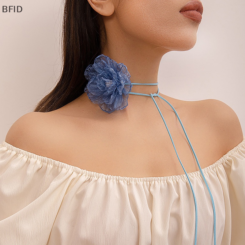 [BFID] Kalung Choker Bunga Renda Wanita Trendy Elegan Rantai Tali Panjang Lace-up [ID]