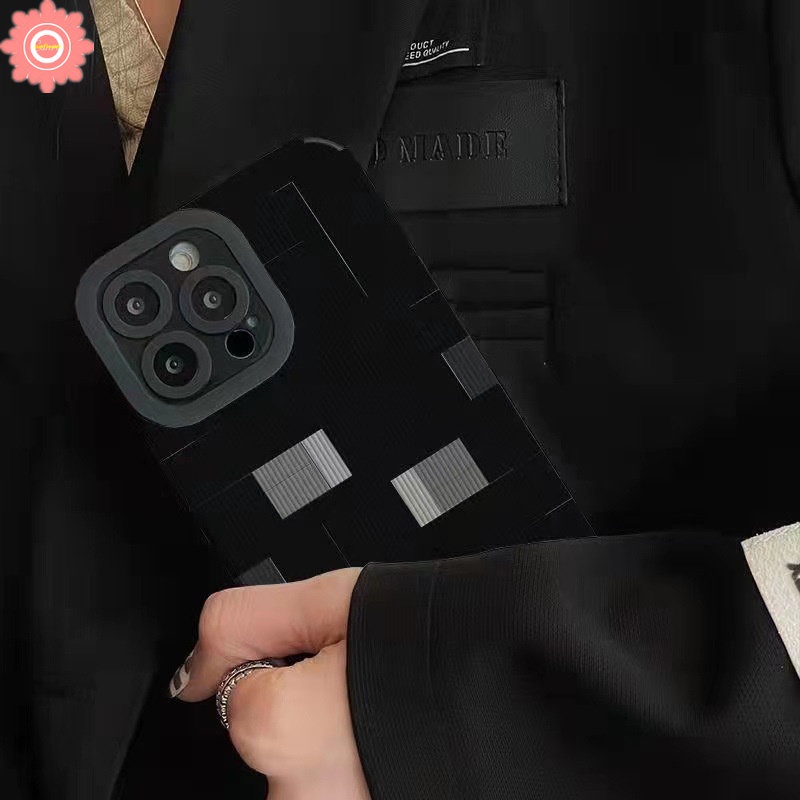 Mewah Tekstur Kulit Lucu Kartun Violent Bear Case Kompatibel Untuk iPhone 7Plus XR X XS Max7 8 Plus 11 13 12 14 Pro Max Trendi Merek Stiker Kisi Pola Sambungan Soft Cover