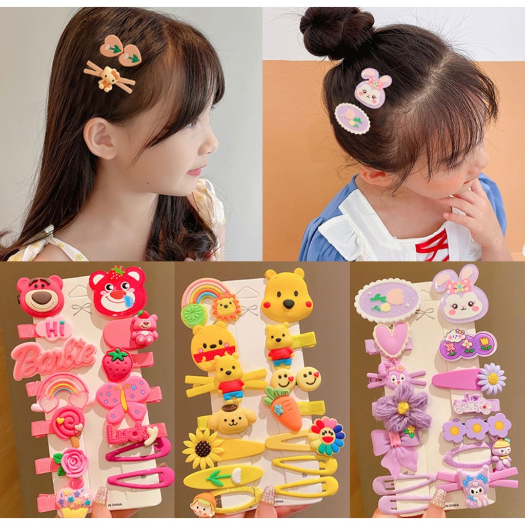 J13 - JEPITAN RAMBUT ANAK MOTIF KARAKTER ISI 14PCS SET JEPITAN ANAK PEREMPUAN 14 IN 1 - BDC