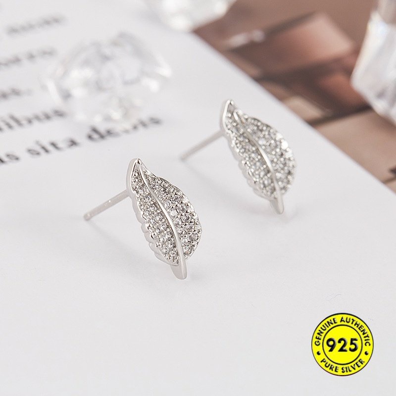 18k Emas Sederhana Daun-Shapepd Stud Earrings Berkilau Penuh Berlian Imitasi Halus Anting Liar U1842