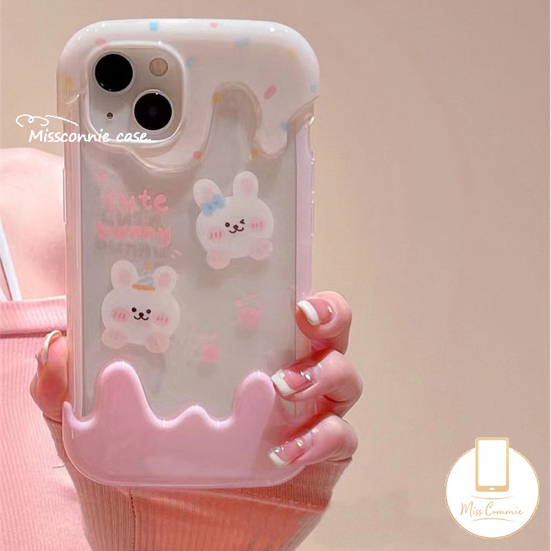 Lovely Couple 3D Ice Cream Case Kompatibel Untuk IPhone 7Plus 11 14 13 12 Pro Max XR X7 8 Plus XS Max Gadis Kartun Beruang Lucu Kelinci Soft Cover