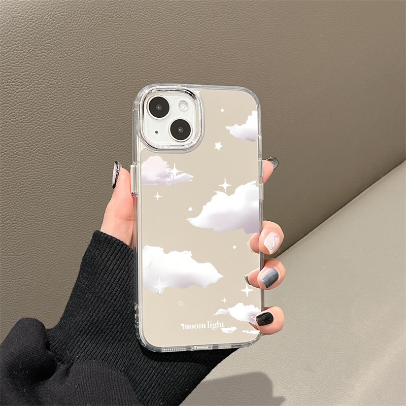 IPHONE Dreamy Star Cloud Mirror Phone Case Kompatibel Untuk Iphone11 12 13 14 12Pro 13Pro 14Pro Pro Max XR X XS Max Electroplating Tombol Perlindungan Mirror Cover