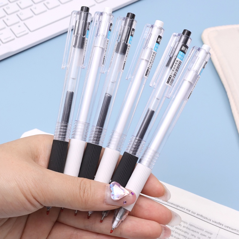 1pc 0.5mm Minimalis Berguna Tinta Hitam Gel Pen Praktis Halus ST Kepala Tekan Menulis Pena Siswa Alat Tulis Sekolah Persediaan Hemat