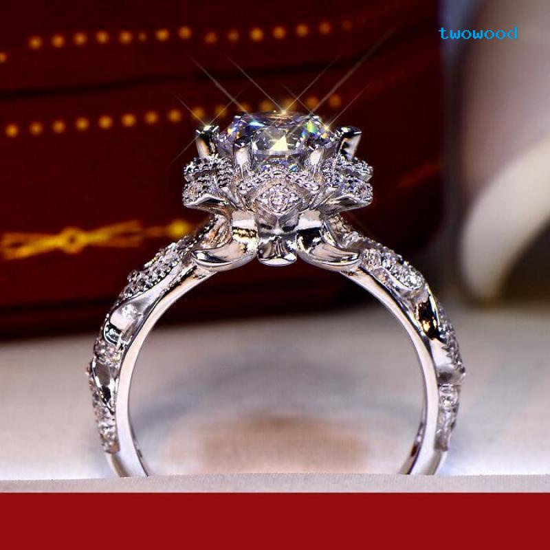 Twowood Zhenrong Berongga Bunga Dan Bintang Simulasi 1karat Zirkon Cincin Eropa Dan Amerika Bertatahkan Moissanite Zirkon Engagement Ring