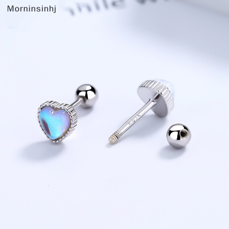 Mornin 1pasang925 Sterling Silver Fashion Romantis Warna-Warni Jantung Sekrup Stud Anting-Anting Untuk Wanita Pesta Pernikahan Perhiasan Halus Hadiah Perempuan Pendientes id