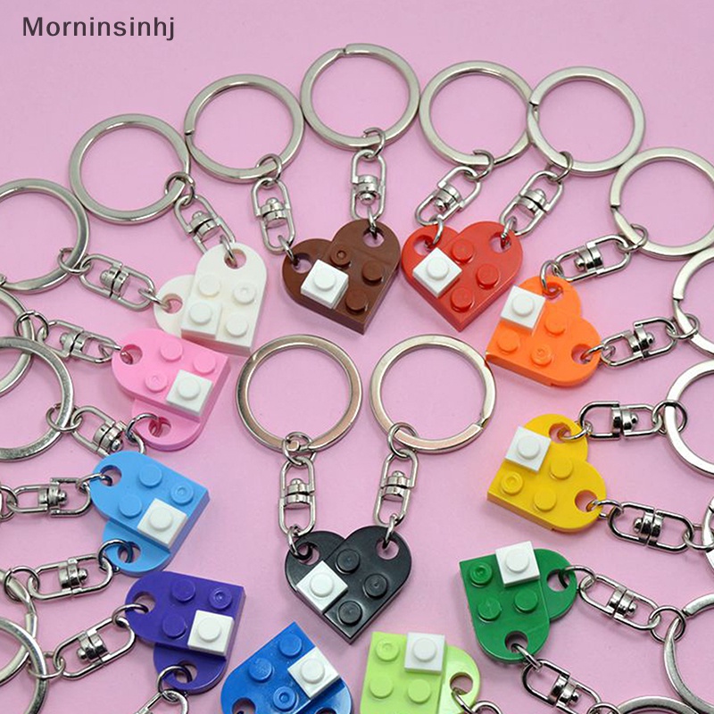 Mornin 1pasang/2pcs Love Heart Brick Keychain Wanita Pria Pasangan Persahabatan Key Ring Perhiasan Hadiah id