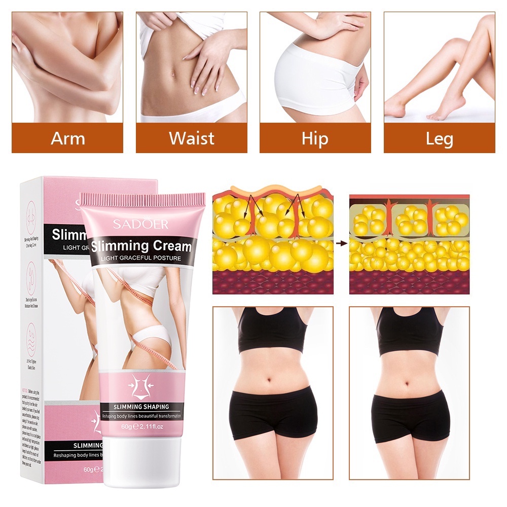 SADOER Krim Pembakar Krim Pelangsing Penurun Berat Badan Pembakar Lemak Slimming Cream Body Slimming Gel Melembabkan 60 gr