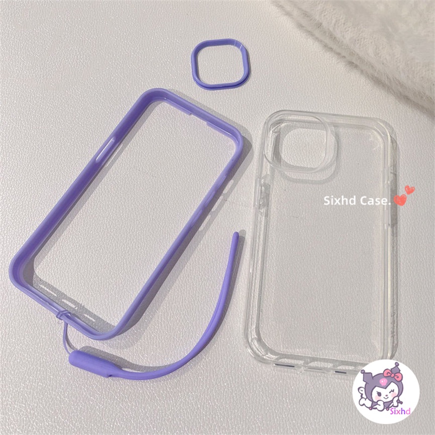 Casing 3in1 Bumper Anti Jatuh Vivo Y22 Y21 Y35 Y16 Y02 Y20 Y11 Y12 Y17 Y15 Y15S Y02s Y1s Y20s G Y30 Y22s Y33S Y21S Y15A Y91C Lanyard Telepon Tangan Warna Permen Soft Silicon Phone Cover