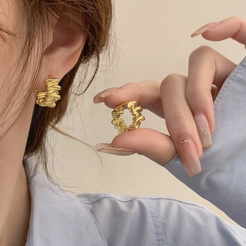 Anting Logam Tidak Teratur Mewah Niche Ear Studs Ear Buckle Perhiasan Aksesori Telinga