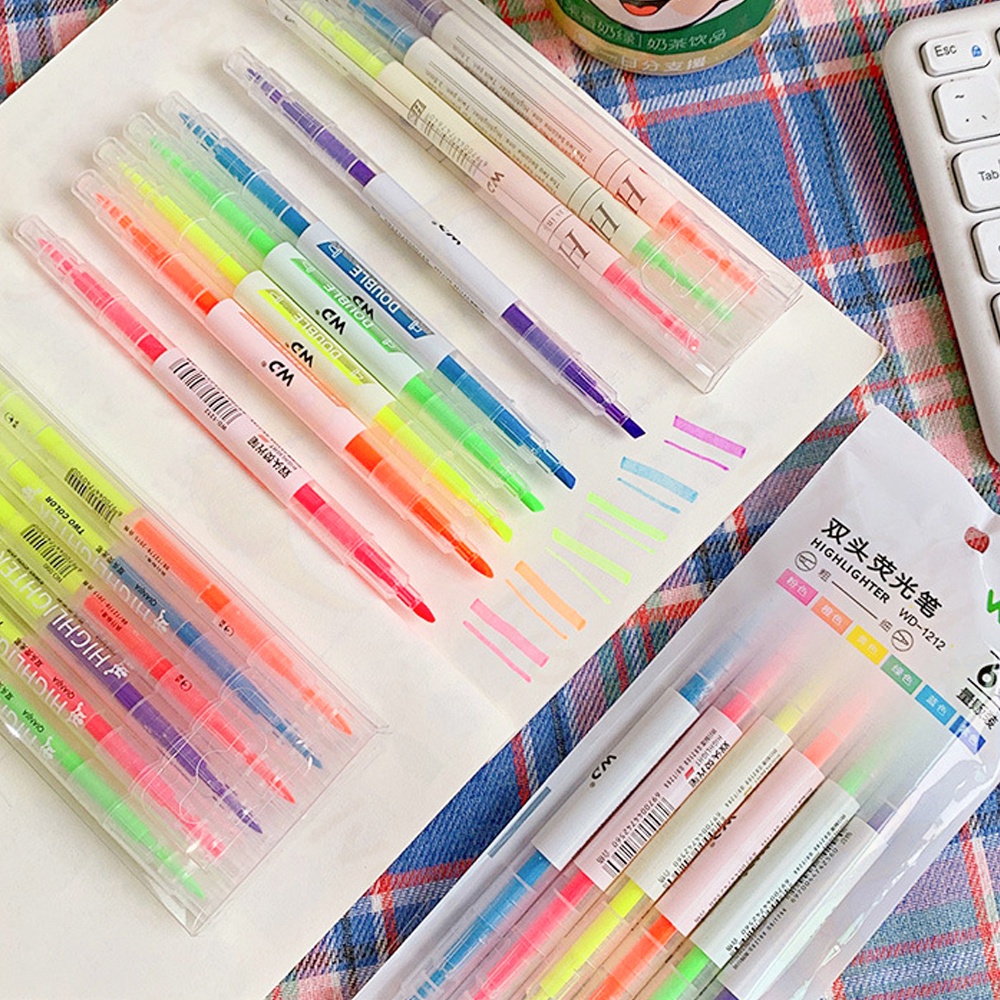 Ivorybaby Highlighter pen Stabilo Panjang 6 Warna dan 12 warna Stabilo warna warni 2arah