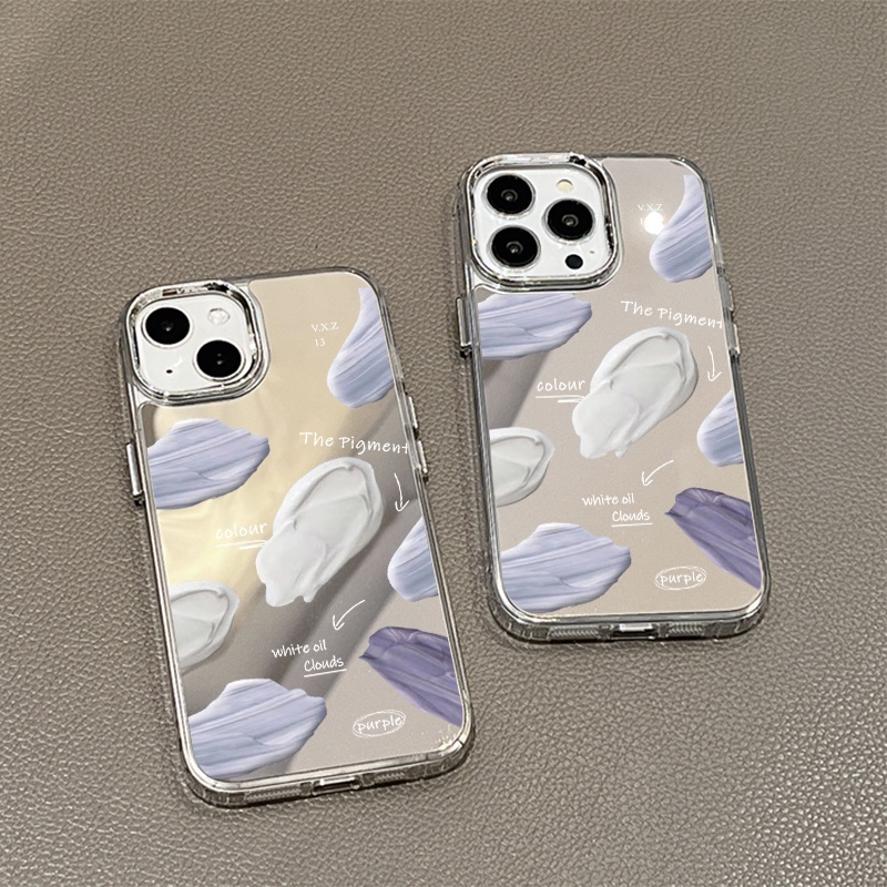 IPHONE Lukisan Cat Minyak Warna Cermin Ponsel Case Kompatibel Untuk Iphone11 12 13 14 12Pro 13Pro 14Pro Pro Max XR X XS Max Electroplating Tombol Perlindungan Mirror Cover