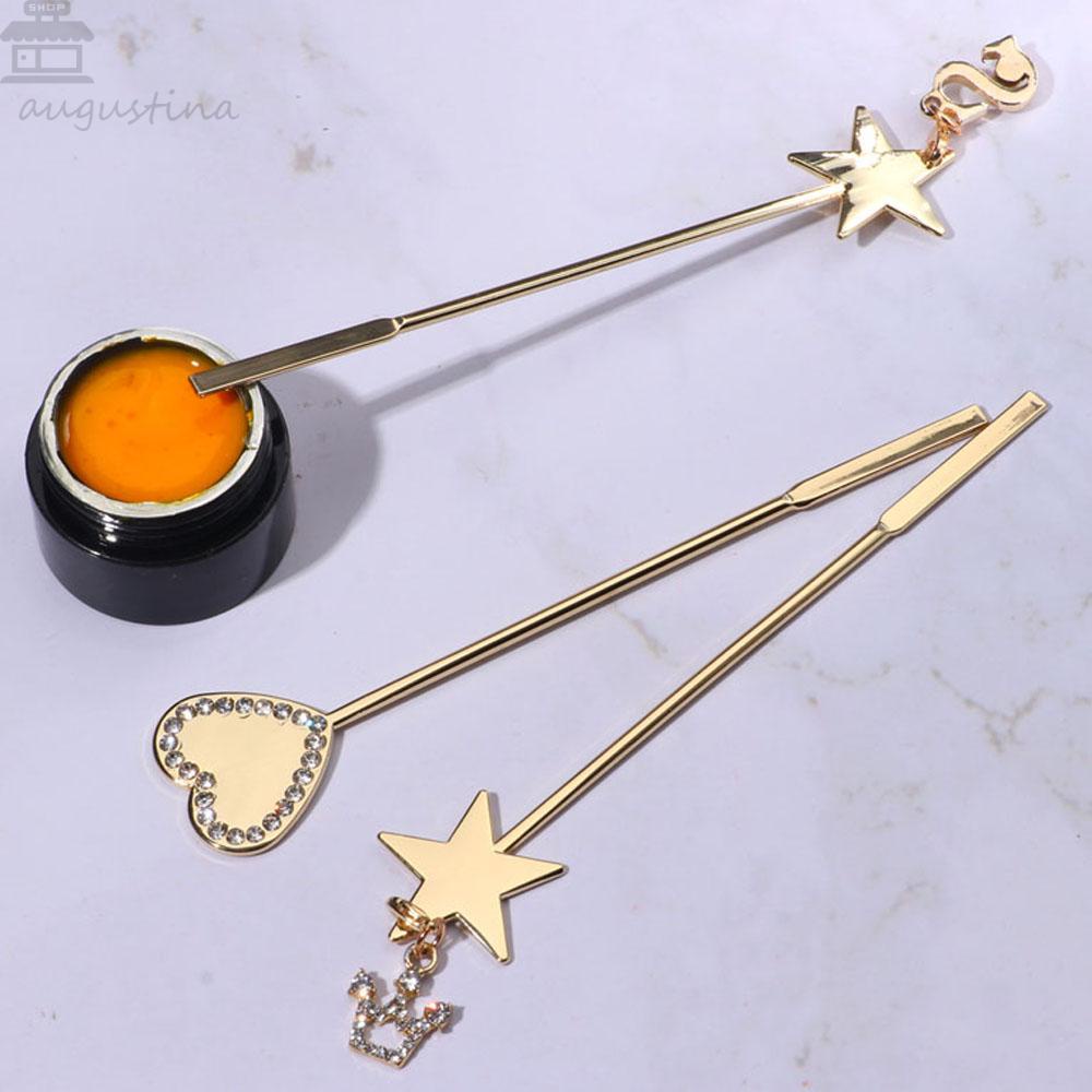 Agustinina Nail Art Batang Pengaduk Bahan Stainless Steel Alloy Manicure Pin DIY Alat Kuku Bentuk Hati Kuku UV Gel Sendok
