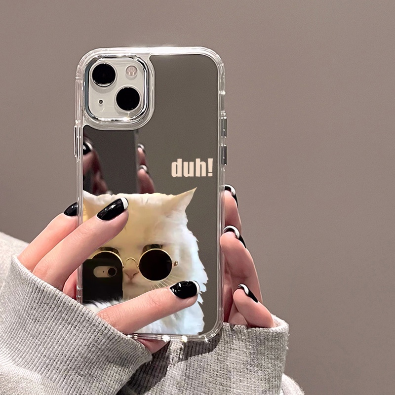 IPHONE Kacamata Keren Cat Mirror Phone Case Kompatibel Untuk Iphone11 12 13 14 12Pro 13Pro 14Pro Pro Max XR X XS Max Electroplating Tombol Perlindungan Mirror Cover