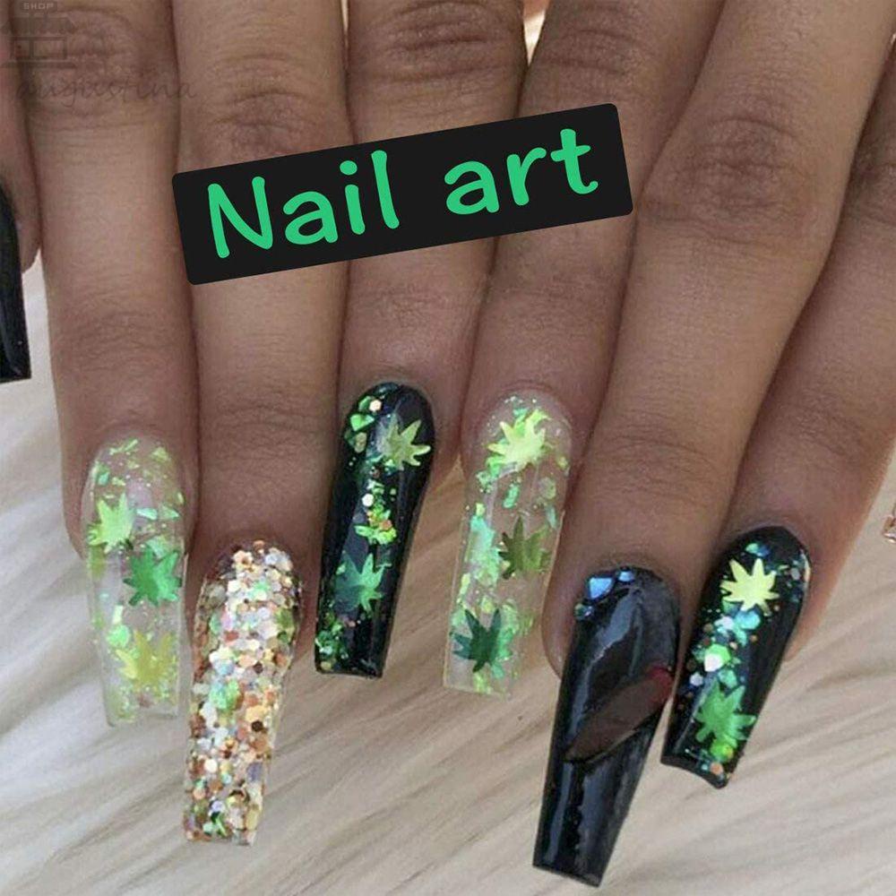 AUGUSTINA Agustina Dekorasi Nail Art 3D Gadis Warna Warni Pohon Hijau Daun Flax Leaf DIY Ornamen