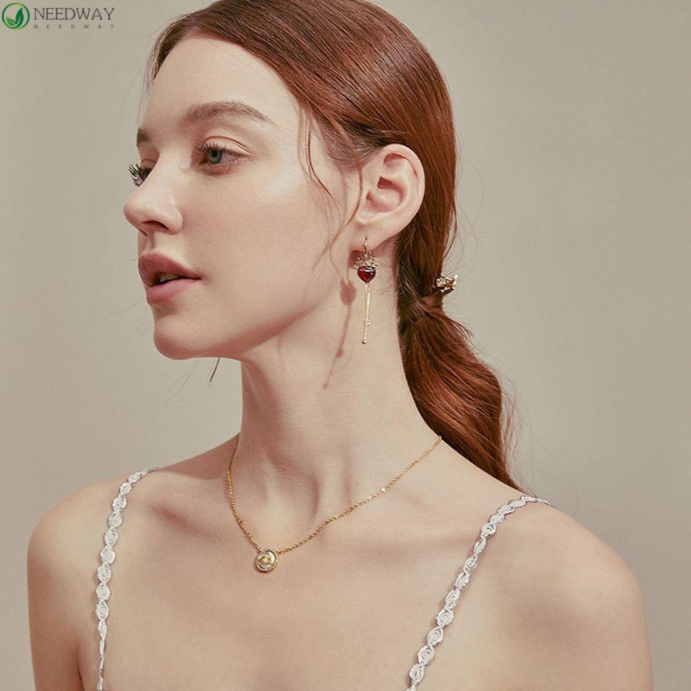 NEEDWAY Wanita Anting Perhiasan Fashion Eardrop Lonceng Pohon Natal Tanduk Rusa Zirkon Menjuntai Earrings