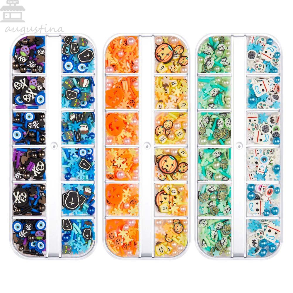 AUGUSTINA Agustina Halloween Kuku Serpihan Kerangka Warna Campur DIY Nail Art Perhiasan Tanah Liat Lembut Labu Kuku Serpihan Slice